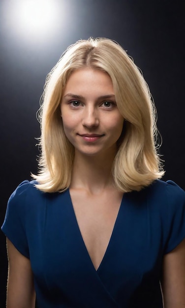 Photo a blonde woman with blonde hair and a blue dress