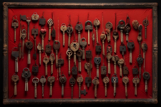 Photo blood on a collection of antique keys bloody background image photography