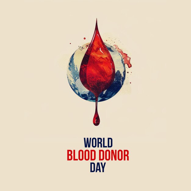 Blood drop and globe representation for World Blood Donor Day with inverted colors