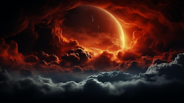 Blood Moon Red moon real full blood moon in black sky with cloud Elements of this image furnished