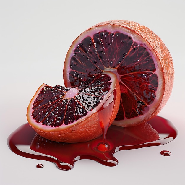 Blood Orange Slices Dripping Sweet Red Juice on White Surface