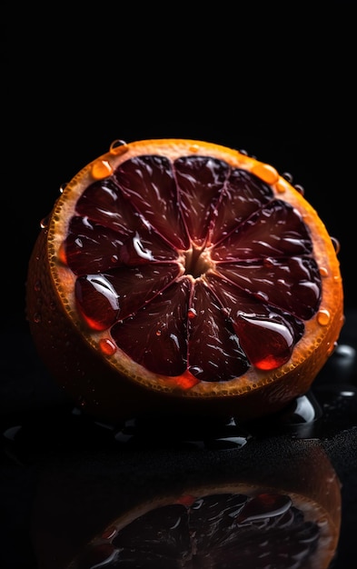 A blood orange with a black background