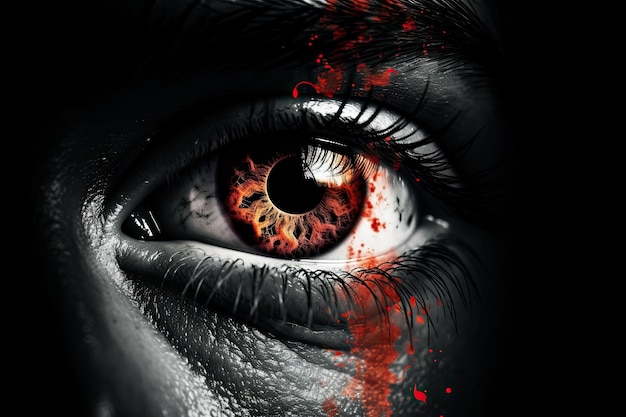 A blood - red eye is shown in this image from the series'the walking dead '