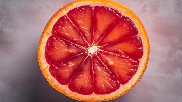 Blood red orange slice Top down view