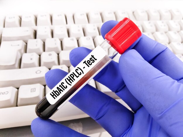 Blood sample for HbA1c - HPLC test, diabetes diagnosis at laboratory.