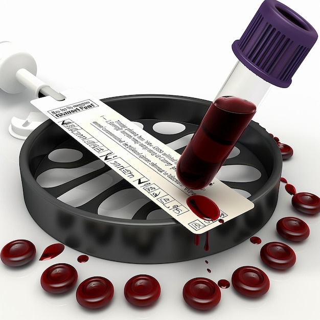 Photo a blood sample is on a table with a syringe in the middle