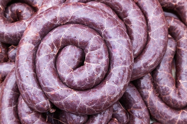 Blood sausage Lots of homemade black pudding top view