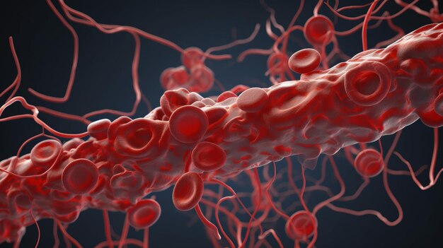 Blood vessel hemoglobin closeup Medical venous structure dark background AI generated