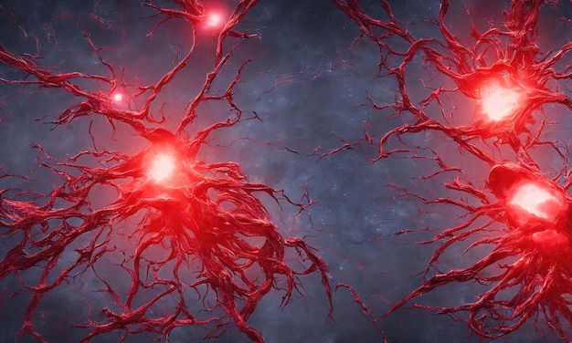 Blood vessels neural connections The movement of blood inside the human body Foci of inflammation 3d illustration