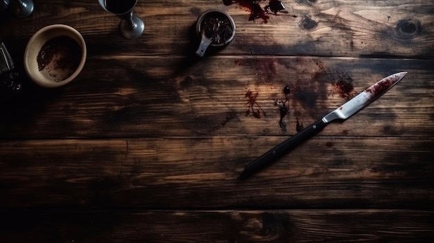 Bloody crime scene background knives generative AI