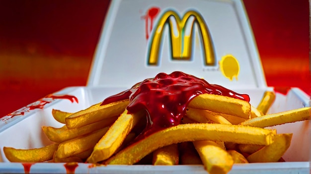 Photo bloody mcdonalds french fries covered in blood