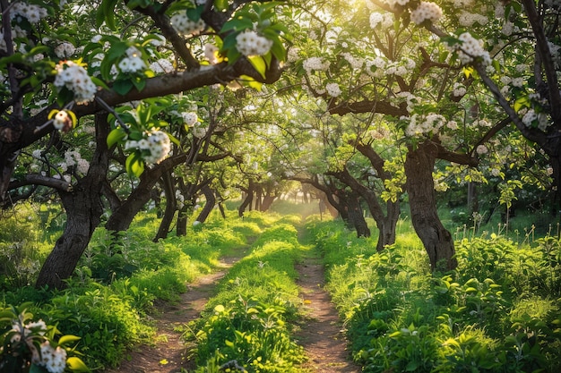 Photo blooming apple orchard in a scenic springtime landscape in ukraine