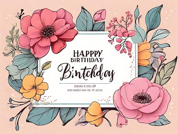 Blooming Birthday Bash HandDrawn Invitation Card with Cheerful Flowers