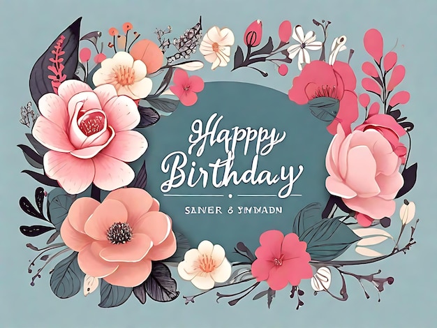 Blooming Birthday Bash HandDrawn Invitation Card with Cheerful Flowers