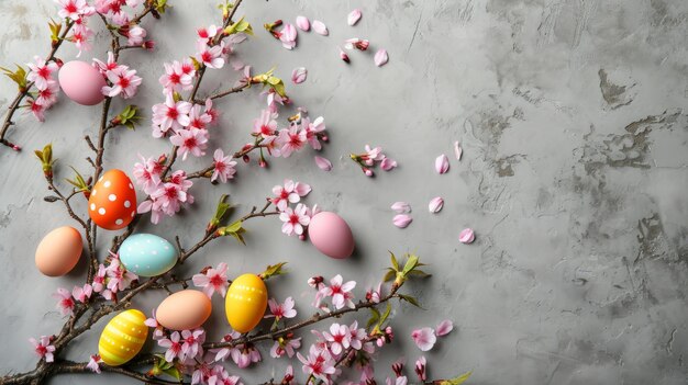 Photo blooming cherry blossom tree with colorful easter eggs beautiful and festive image perfect for greeting cards posters and fabric prints