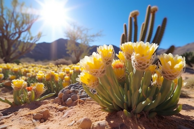 Blooming Desert Cacti Sunlit Spectacle