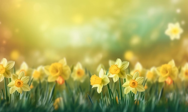 A blooming field of daffodils on a sunny day For banner postcard book illustration