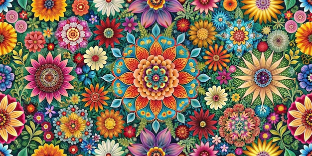 Blooming floral tessellations in vibrant colors and intricate patterns Flower Bloom Tessellation Nature Design Art