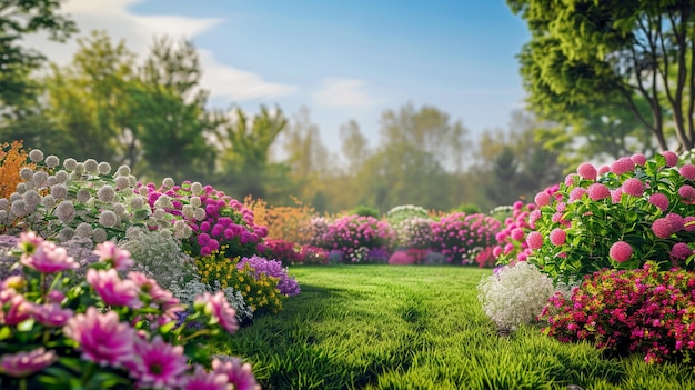 Blooming Flowers in Lush Garden Pink and White Floral Field