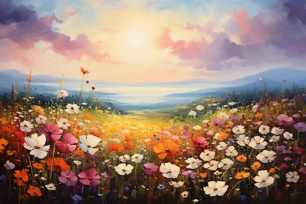 Blooming flowers Spring Landscape background