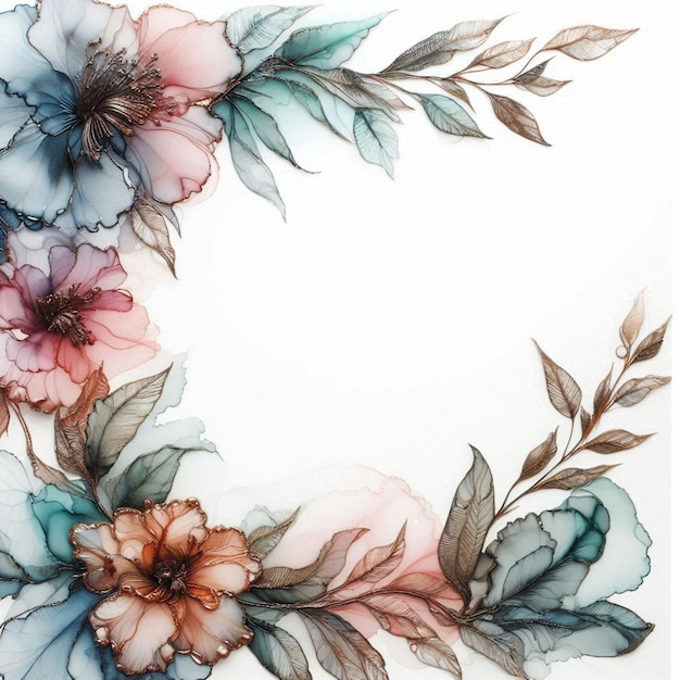 Blooming flowers watercolor painting with soft patterns and intricate details on white background