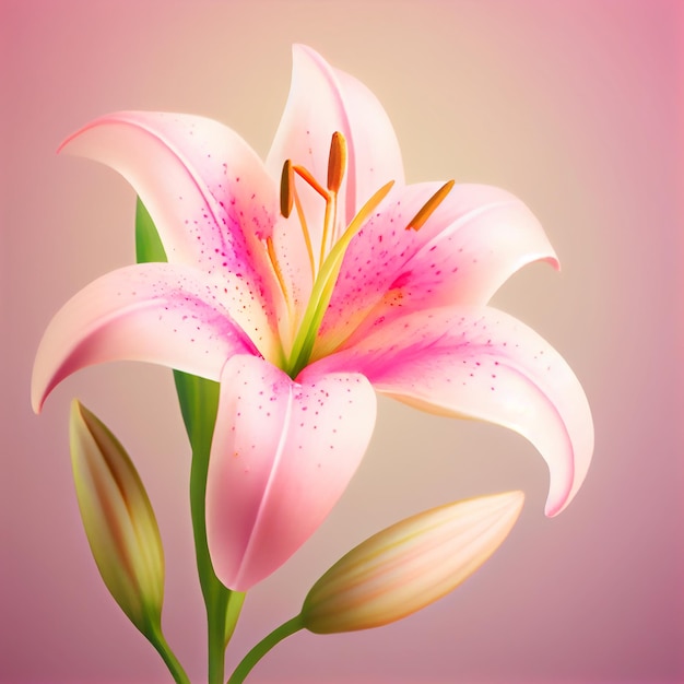 Blooming Fragrant Pink Lily Illustration Generative AI