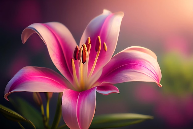 Blooming Fragrant Pink Lily Illustration Generative AI