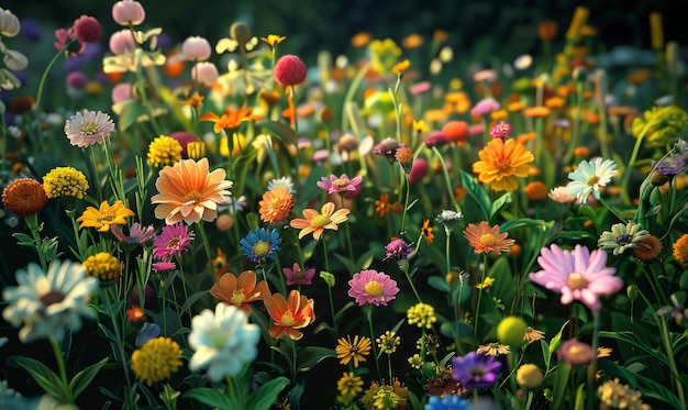 Photo blooming garden with a variety of flowers vibrant and colorful