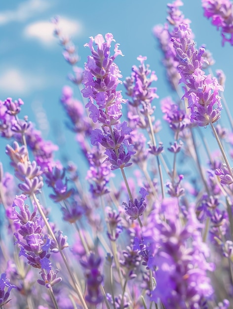 Blooming Lavender Field Under Clear Blue Sky Nature Tranquility Aromatherapy