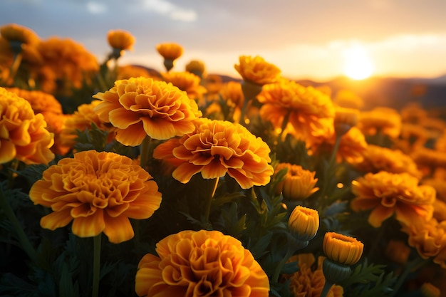 Blooming Orange Marigolds