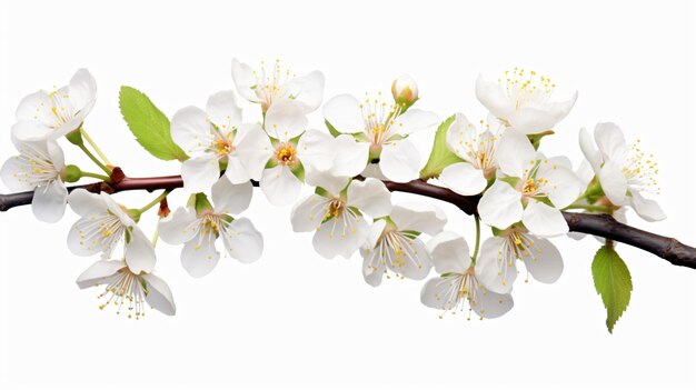 Blooming plum tree flowers isolated on white background