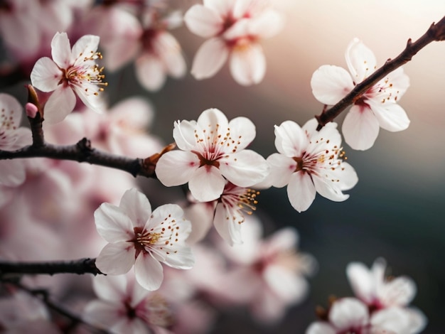 Photo blooming sakura tree branch with white flowers background