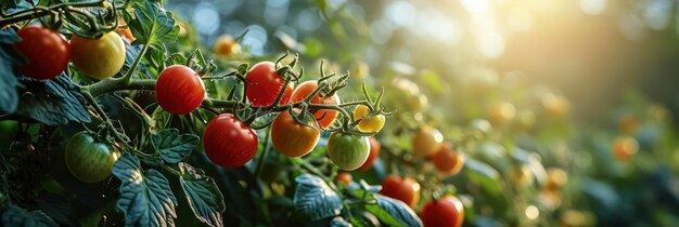 Blooming Tomato Green Young Tomatoes Close Banner Image