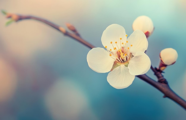 Photo blooming white apricot blossom on a branch in spring