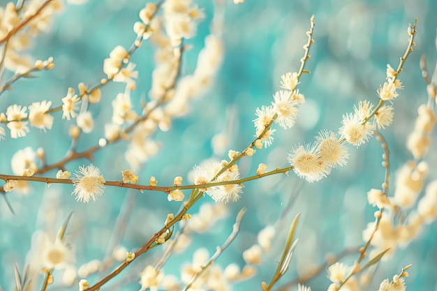 Blooming Willow Branches in Spring with Vintage Tone