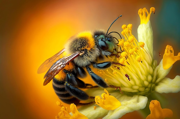 Blooming yellow bee flower with bee sitting on them