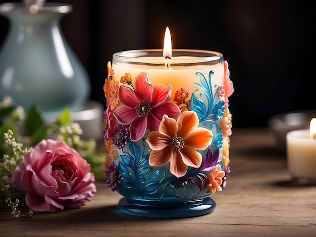 Blossom Glow Whimsical Candlelight Illuminating Vibrant Floral Elegance