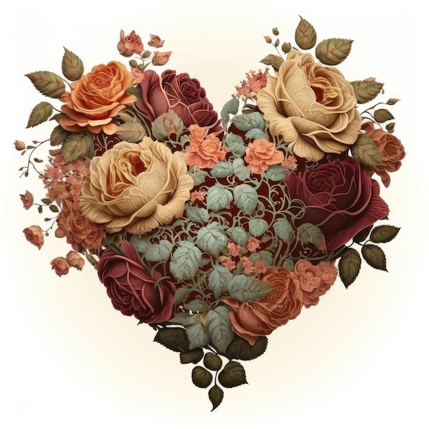 Blossom vintage heart made from roses passion image isolated white background