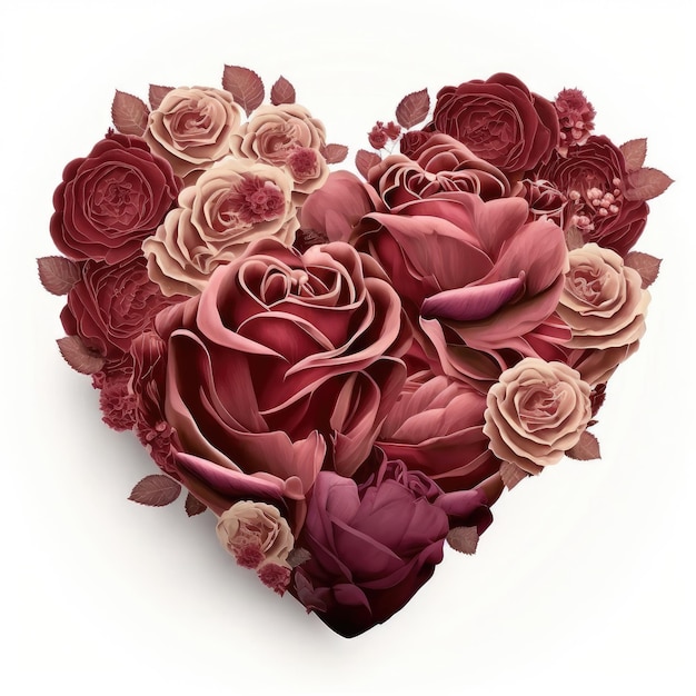 Blossom vintage heart made from roses passion image isolated white background