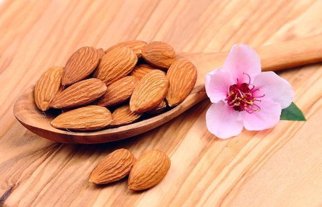 Blossoming almonds with flowers.