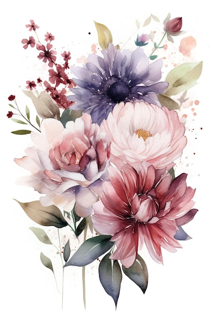 Blossoming Harmony Immerse Yourself in the Delightful Watercolor Bouquet of Flowers on white background Generative AI