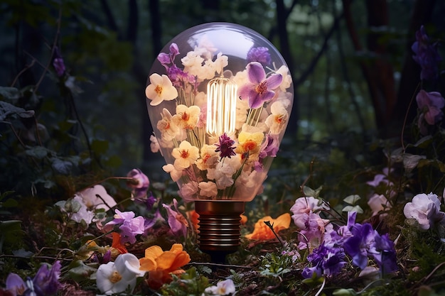 Blossoming Lightbulb Filled with Small Flowers