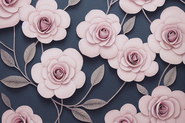 Blossoming pink roses on the dark blue background