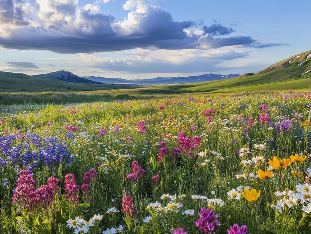 Photo blossoming wildflowers blanket the vast open meadow