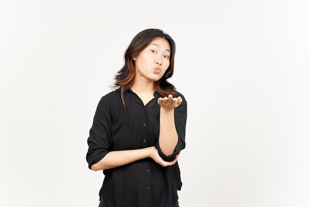 Blowing Kiss of Beautiful Asian Woman Isolated On White Background