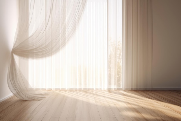 blowing white sheer linen blackout curtain from open window AI generated