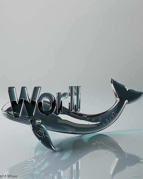 a blown glass text World Whale floating in the style of rendered in cinema4d