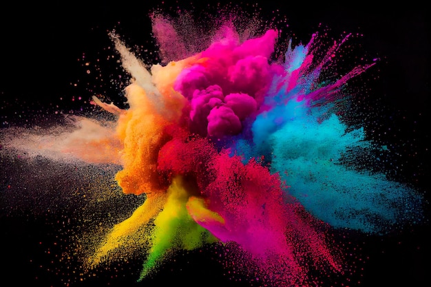 Blown up holi powder in a colorful fashion Festivities and celebrations associated with Holi Wide angle format banner background