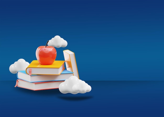 blue 3d Books parts of speech and apple cloud educational background