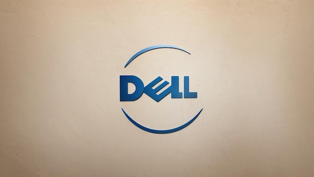 A blue 3D Dell logo on